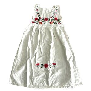Girl’s White Sleeveless Dress – Floral Embroidery, Size 12
